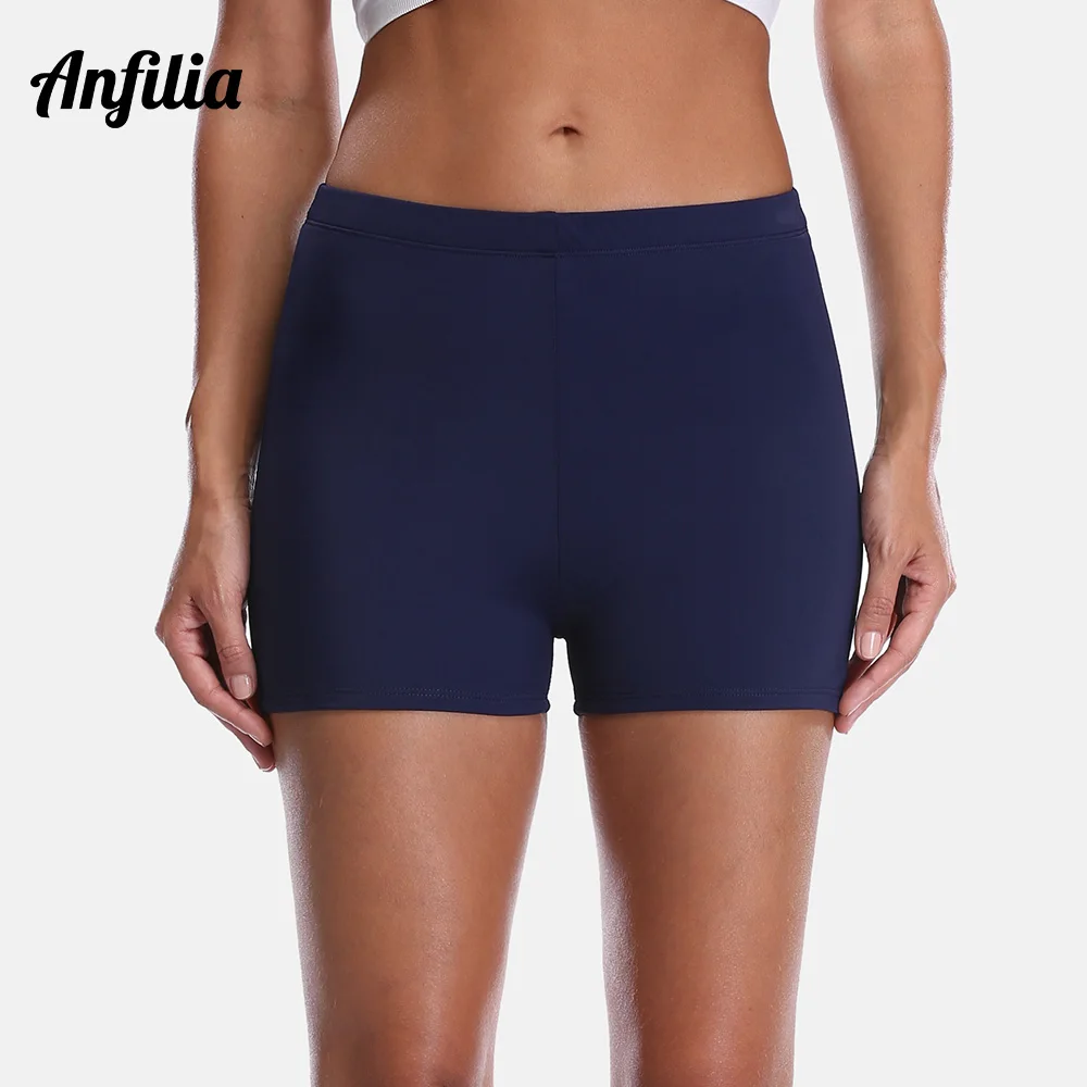 Anfilia Ladies Swimming Shorts Solid Color Women Bikini Bottom Ban