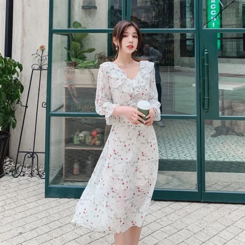 

Dress 2019 New Style Summer Very Fairy of France Non-mainstream Platycodon Grandiflorum Skirt Chiffon Floral-Print Long Skirts H