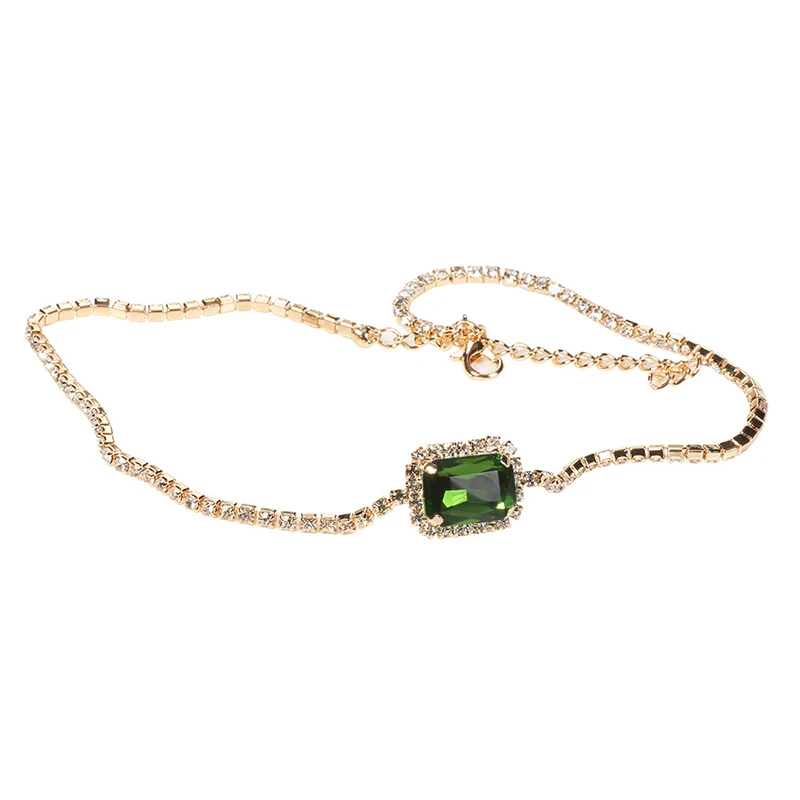 Женская мода квадратной формы ожерелье из циркона ожерелье изысканное посеребренное ожерелье ювелирные изделия для девушек - Окраска металла: green