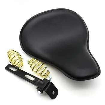 

Black Motorcycle Retro Leather Saddle Seat Cushion For Harley Custom Chopper with 3" Spring Bracket Mounting Base Kit Solo Seat