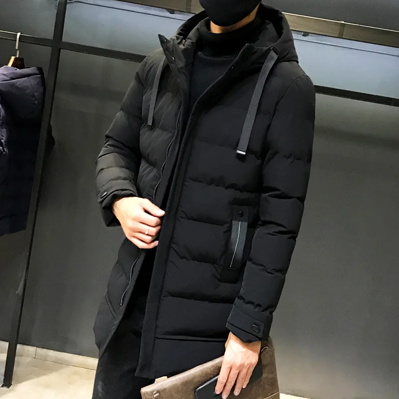 Winter Cotton-padded Clothes Men's Hooded Mid-length Korean-style Trend Men Thick Slim Fit down Feather Cotton-padded Jacket Coa