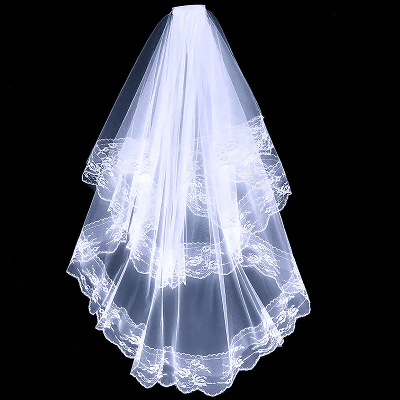 Bridal Veil Halloween Black White Bridal Lace Veils With Comb Short Two Layer Elegant Women Wedding
