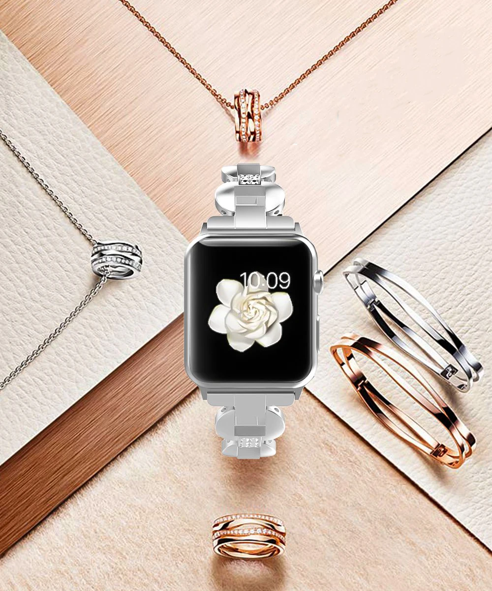 Роскошный металлический ремешок из нержавеющей стали для Apple Watch Band 38 мм 42 мм 40 мм 44 мм ремешок с драгоценными камнями для Iwatch 5 4 3 2 1 Аксессуары