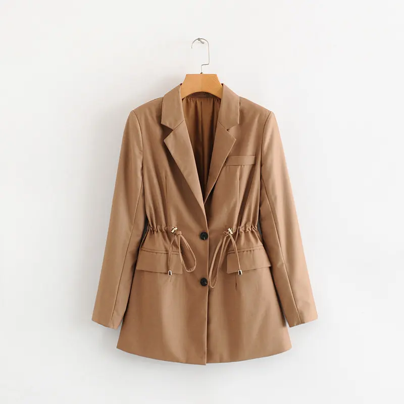 

77ff7-634 Europe And America WOMEN'S Dress 2019 Spring And Autumn New Style Fashion Simple Two-Button Drawstring Suit Jacket