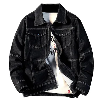 

Idopy High Quality Men`s Denim Jacket Black Multi Pockets Fashion Jeans Jacket and Coat For Male