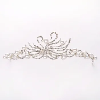 

South Korea-Style Adult Headdress Bride Crown Performance Pearl Hair Accessories Europe and America Model Swan Headband Marriage