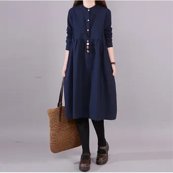 

Plus Size Dress New Loose Large Women Maternity Dresses Solid Color Long Sleeve Cotton Bun Pregnancy Elegant Maternity Dress