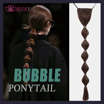 

HUAYA Girls Bubble Ponytail Fiber Synthetic Long Straight Wig Drawstring Hair Extension Ponytail Bubble Fishtail Braids