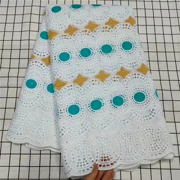 

5 yard Swiss lace fabric 2020 latest heavy beaded embroidery African cotton fabrics Swiss voile lace popular Dubai style 1L07270