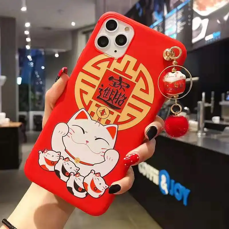 Чехол для iPhone 11 pro Max Lucky Cat, милая задняя крышка для iPhone 11 X XS Max XR 6 7 8plus Maneki Neko Shell+ подвеска