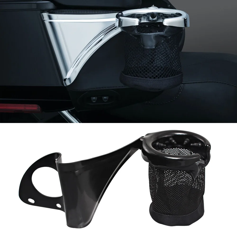Black Motorcycle Rear Passenger Drink Cup Holder Accessories Fits For