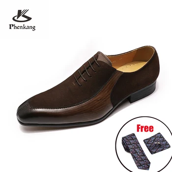 

Phenkang Luxury Italian Oxford Shoes Men Formal Dress New Black Suede Mix-Color Lace Up Pointed Toe Leather Shoes Men
