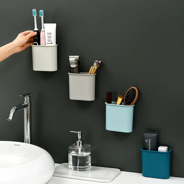 Self-adhesive Bathroom Storage Toothbrush Cup Shelves White Shampoo Towel Shelves  Shelf Bathroom Cosmetics Toilet Storage Racks - AliExpress