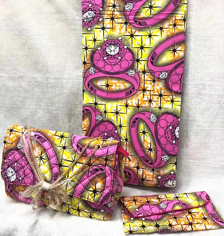 Африканская вощеная ткань принтом африканская ткань с 2 шт Женская сумочка горячая Распродажа Анкара Ткань 6 ярдов Хлопок Ткань для платья TN-A53