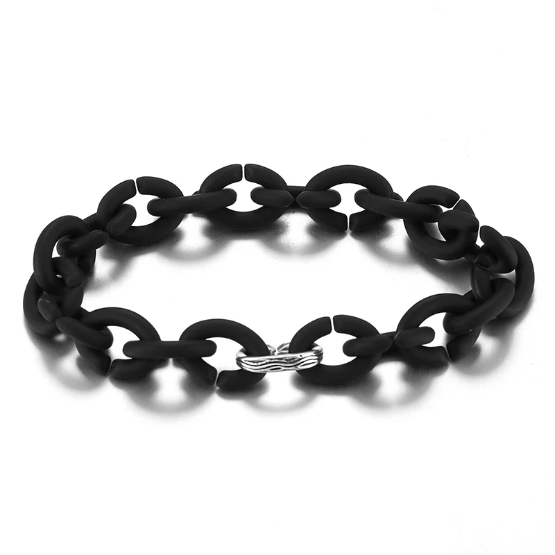 925 Silver Round Charms Bead Charm Bracelets& Bangles Gifts for Men for Women Accessories Jewellery 10 Colors Rubber Bracelet - Окраска металла: PX0061