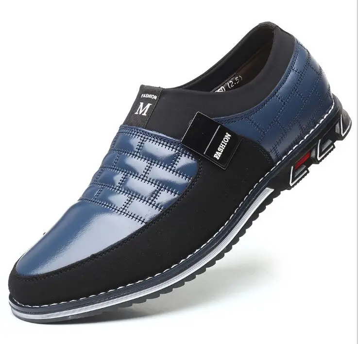 Plus Size 38-48 NEW Leather Men Casual Shoes Brand Mens Loafers Moccasins Breathable Slip On Lace Up Black Driving Shoes H444 - Цвет: blue slip on