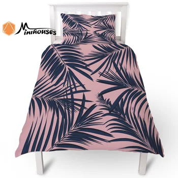 

2PC Leaves Pink Background Asian Jungle Pattern Duvet Cover Pillow Case Quilt Cover Set Bedclothes Single Bedding Sets For Bed