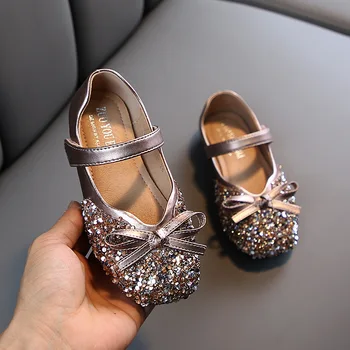 

Spring New Water Drill Bow Children Cute Small Single Shoe Square Shallow Mouth Baby Princess Kids Girls