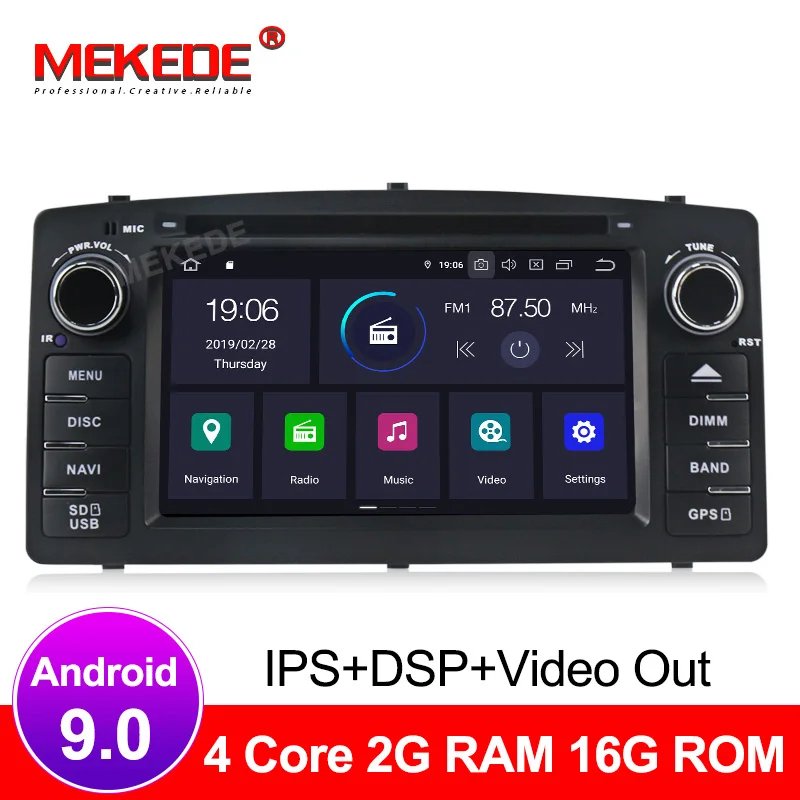 Ips DSP Android 9,0 4+ 64G Автомобильный мультимедийный dvd-плеер для Toyota Corolla E120 BYD F3 с gps-навигация, радио, стерео аудио wifi