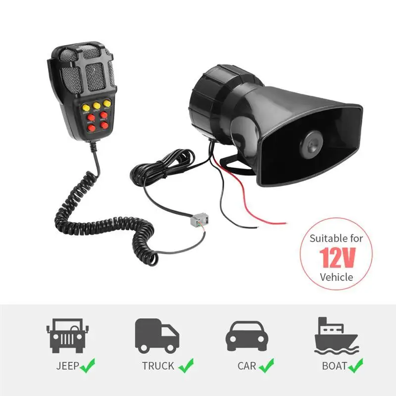 Onever Car Alarm Horn 7 Tone Sound Car Recording Emergency Siren Horn Mic PA Speaker System Emergency Amplifier Hooter Universal