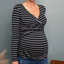 MUQGEW Беременная Nusring Футболка для беременных с v-образным вырезом и оборками в полоску топы для беременных женщин осень с длинным рукавом для будущих мам одежда