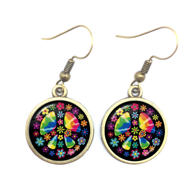 Blue-Red-Yellow Hippie Peace Van Bus Photo Drop Earrings Retro Beach Bus Car Collectors Bus Peace Sign Jewelry For Women