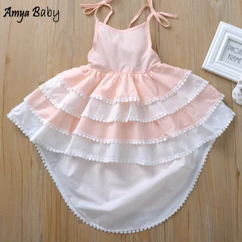 

Amya Baby Kids Summer Dresses Sleeveless Asymmetrical Lace Backless Princess Birthday Toddler Girl Party Dressess Girls Clothes