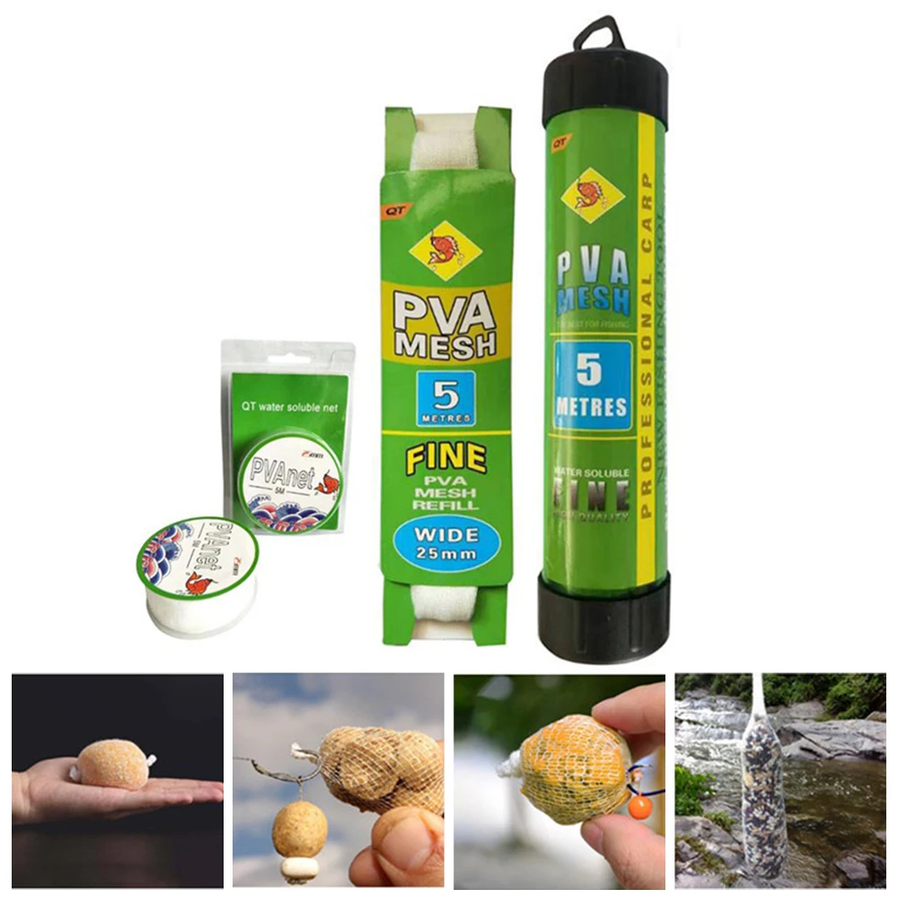 

5M Water Dissolving PVA Narrow Mesh Tube Net Carp Fishing Feeder Lures Refill Plunger Bar Tackle Carp Fishing Feeder