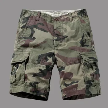 

New Multi-pocket Camouflage Mens Shorts Casual Loose Camo Knee-length Mens Cargo Shorts