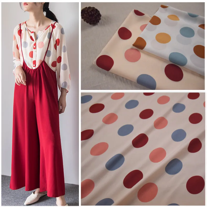 Полуметр цветной круглый горошек саржа с принтом эластичная ткань для осеннего платья рубашка одежда для девочек T721