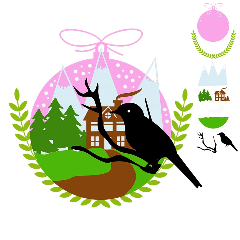 

YaMinSanNio Christmas Bell Shape Dies House Tree Bird Metal Cutting Dies for Craft Dies Scrapbooking Album Embossing Stencil Die