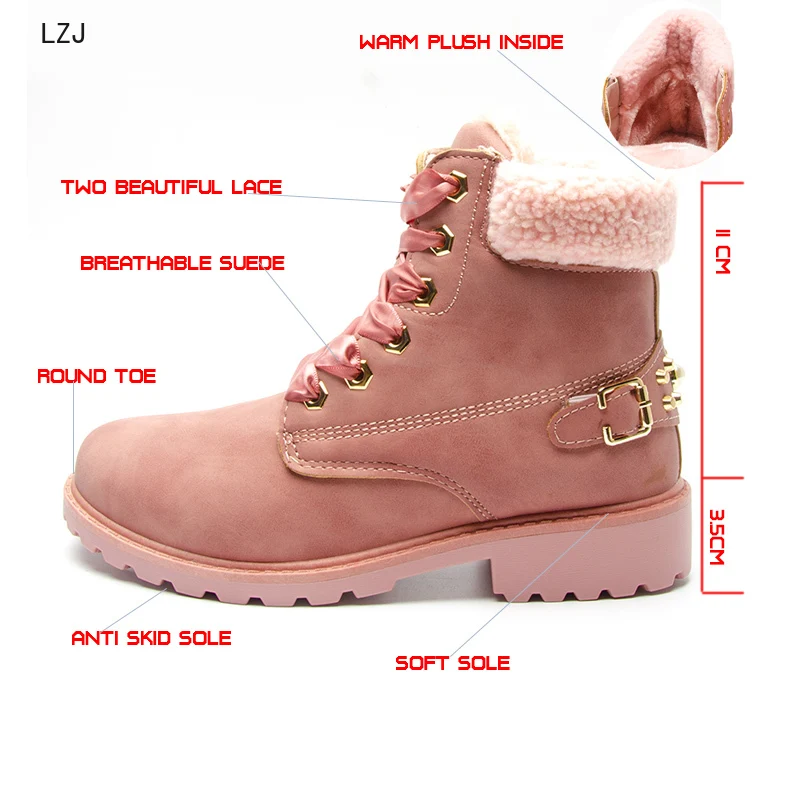 

Women Winter Boots Platform Pink Women Boots Lace Up Casual Ankle Boots Booties Round Women Shoes Winter Snow Boots Ankle 35-43