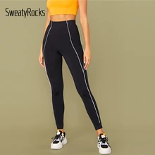 SweatyRocks черная контрастная Привязка леггинсы активная одежда женские облегающие леггинсы повседневные уличные легинсы