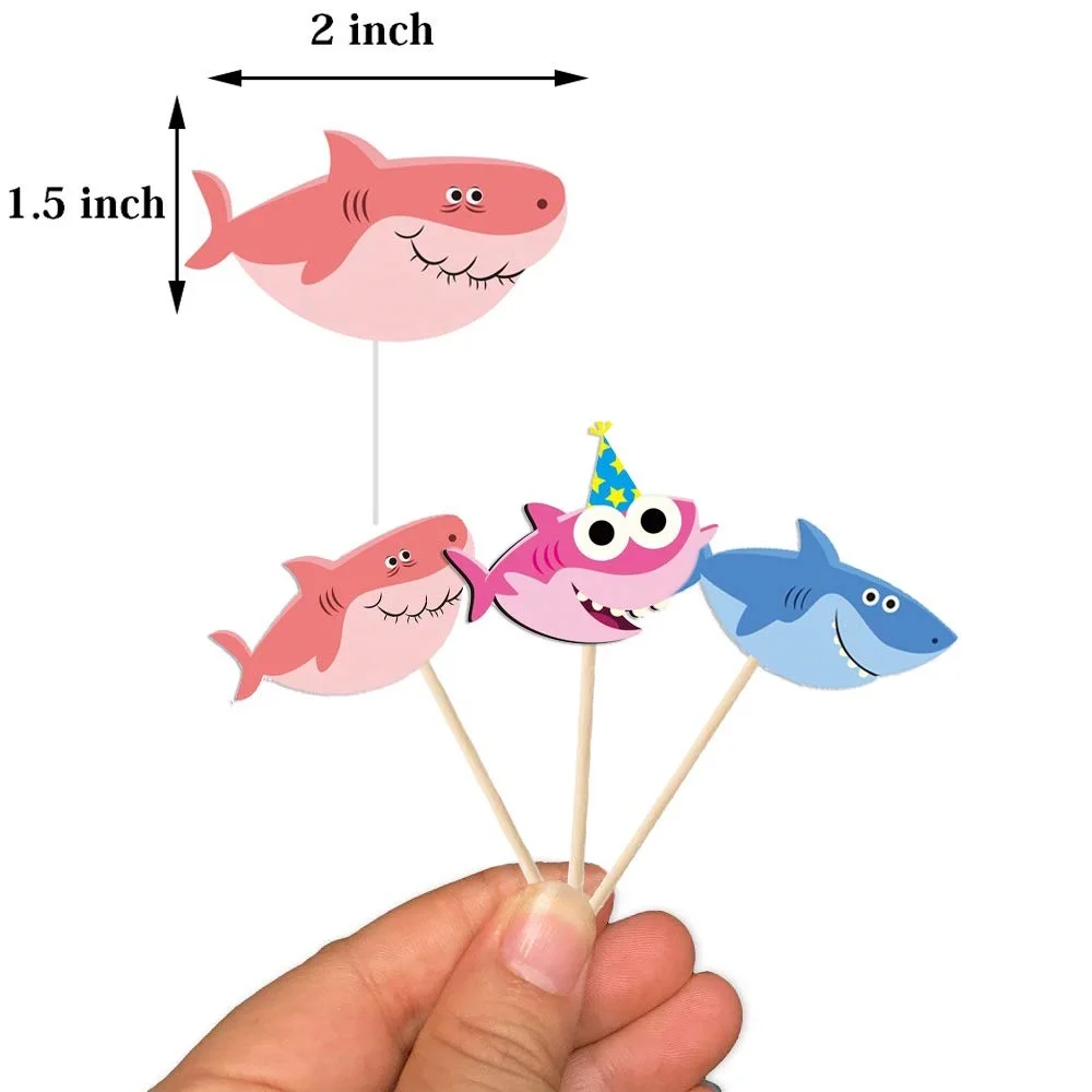 Акулий капкейк Топпер 40 шт. Мультфильм Акула набор украшения для дня рождения