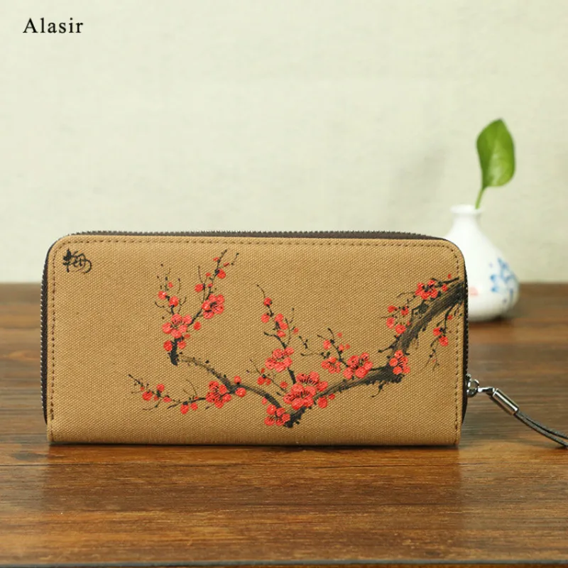 Alasir Ретро Бумажник цветы ручная роспись искусство и китайский стиль женские кошельки, сумки женские сумка для денег льняная молния карман для монет