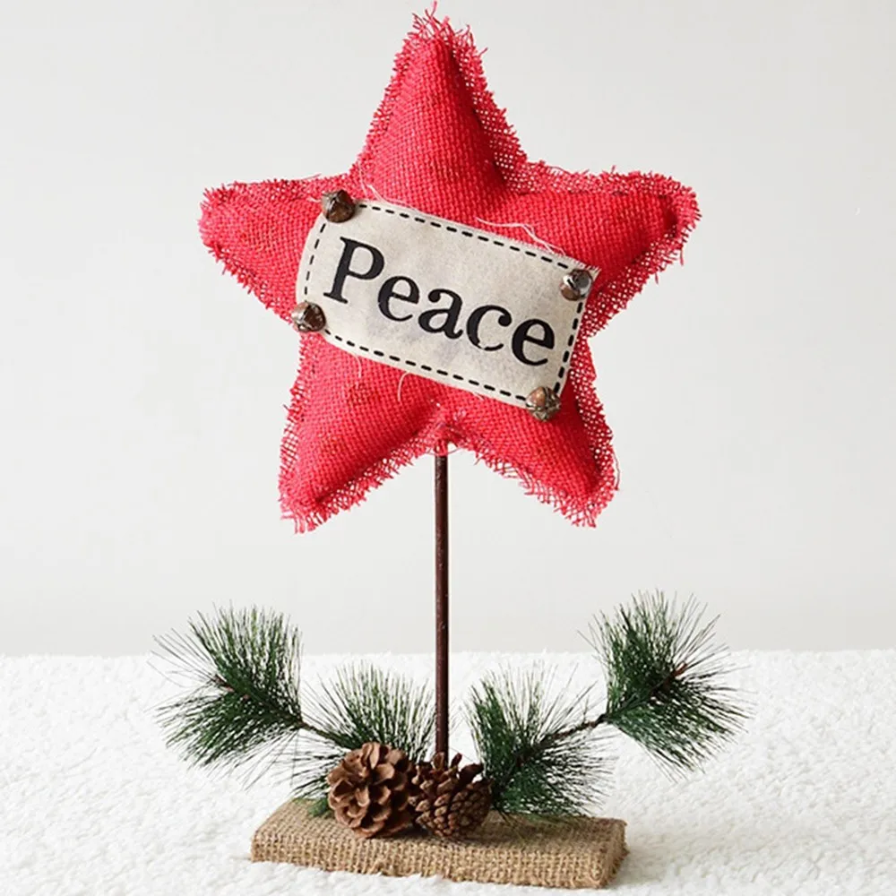Merry Christmas большой деревянный сосновый пентаграмма украшения Иглы Мешковина красная буква звезда Рождественский подарок украшения фестиваль аксессуары - Цвет: Medium 47x28cm