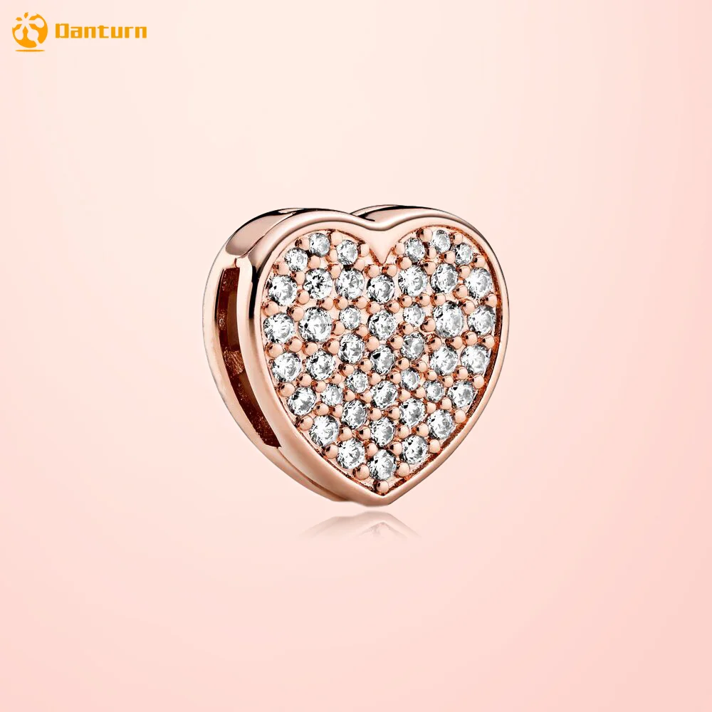 

Danturn New 925 Sterling Silver Bead Pave Heart Clip Charm fit Original Reflexion Bracelets for Women DIY Jewelry Making Gift