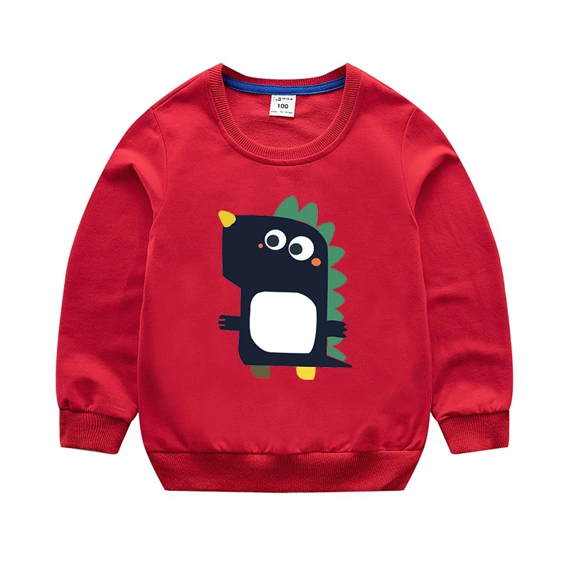 Children's sweater cartoon dinosaur print children's clothing new spring and autumn boys and girls long-sleeved Sweatshirts - Цвет: Red