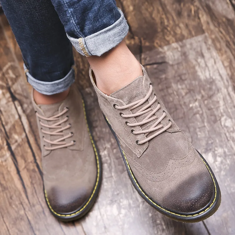 

2019 New Style Bullock MEN'S SHOES England Retro Genuine Leather Martin Boots Trend Casual Short Boots Breathable Wear MEN'S SHO