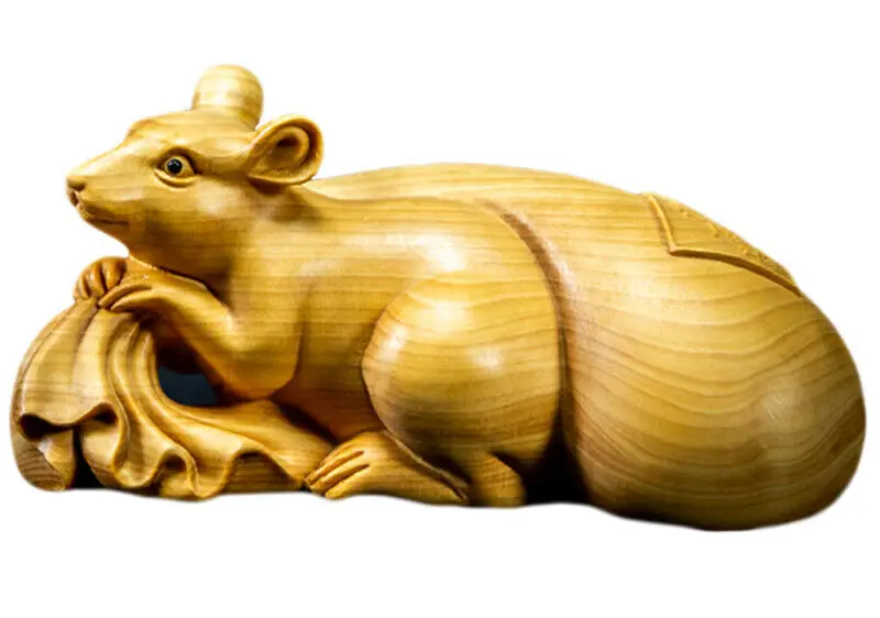 

TL072ca - 10.5*4.5*5.5 CM Hand Carved Boxwood Carving : Wealthy Mouse