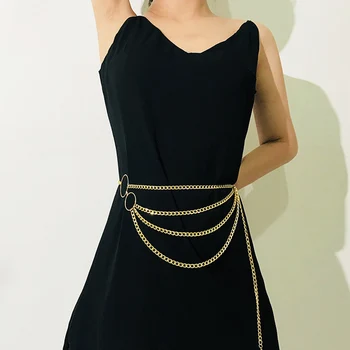 

Women Trendy Multilayer Metal Link Waist Chain Charm Belly Chains Waistbands FS99