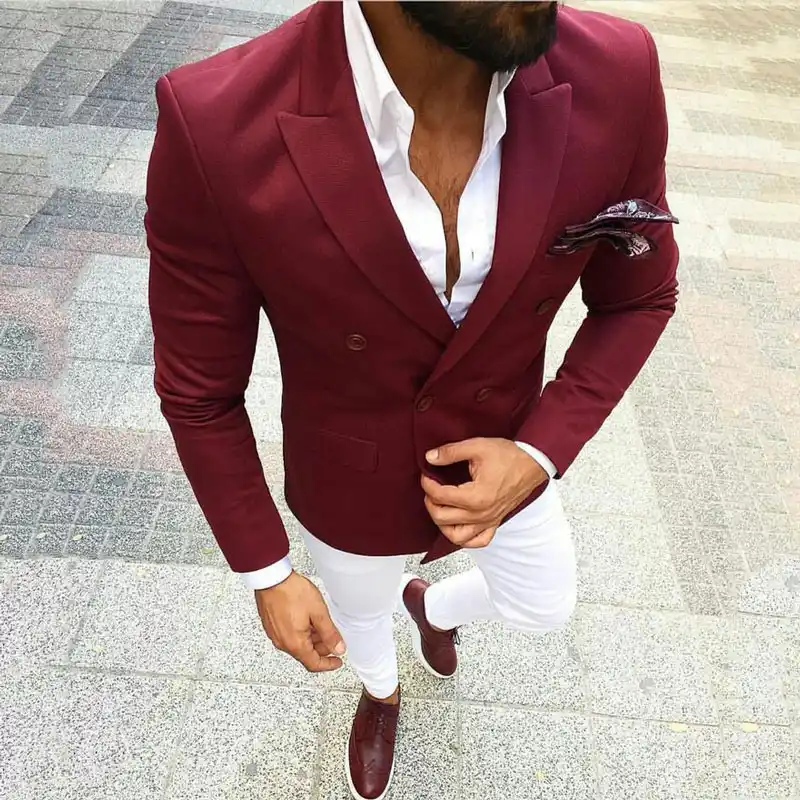 Trajes de color Burdeos con doble botonadura para hombre chaqueta informal  de negocios 2 piezas abrigo Pantalones Slim Fit Terno Masculino traje para  hombre boda|Trajes| - AliExpress