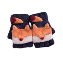 Зимние Детские теплые перчатки с открытыми пальцами для мальчиков и девочек, милые картонные перчатки, детские вязаные теплые перчатки высокого качества, 3 размера