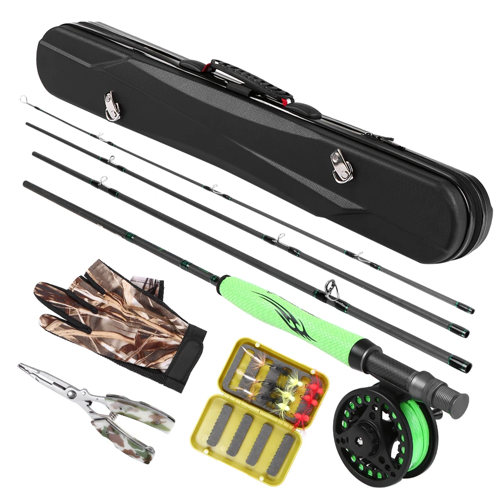 

Fly Fishing Rod and Reel Combo Carbon Fiber Fly Rod Pole Fly Fishing Gloves Pliers Flies with Carry Case Lightweight Portable