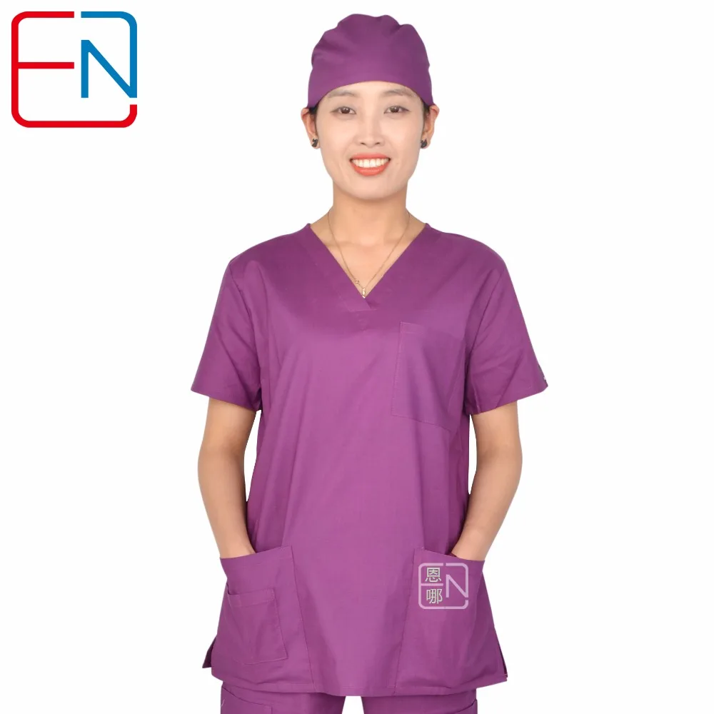 Hennar Women scrub suite,scrub tops and bottoms,scrub sets Short Sleeve scrub Clothing V-Neck Solid Women's scrub Uniformes photo