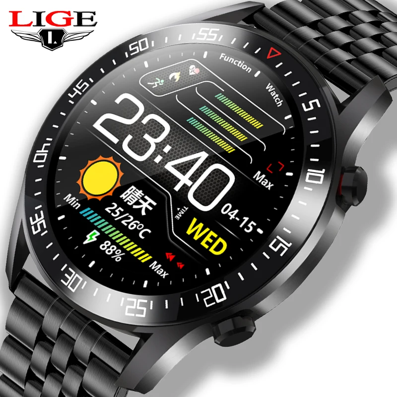 LIGE 2021 Fashion Full Circle Touch Screen Mens Smart Watches IP68 Waterproof Sports Fitness Watch Luxury Smart Watch For Men