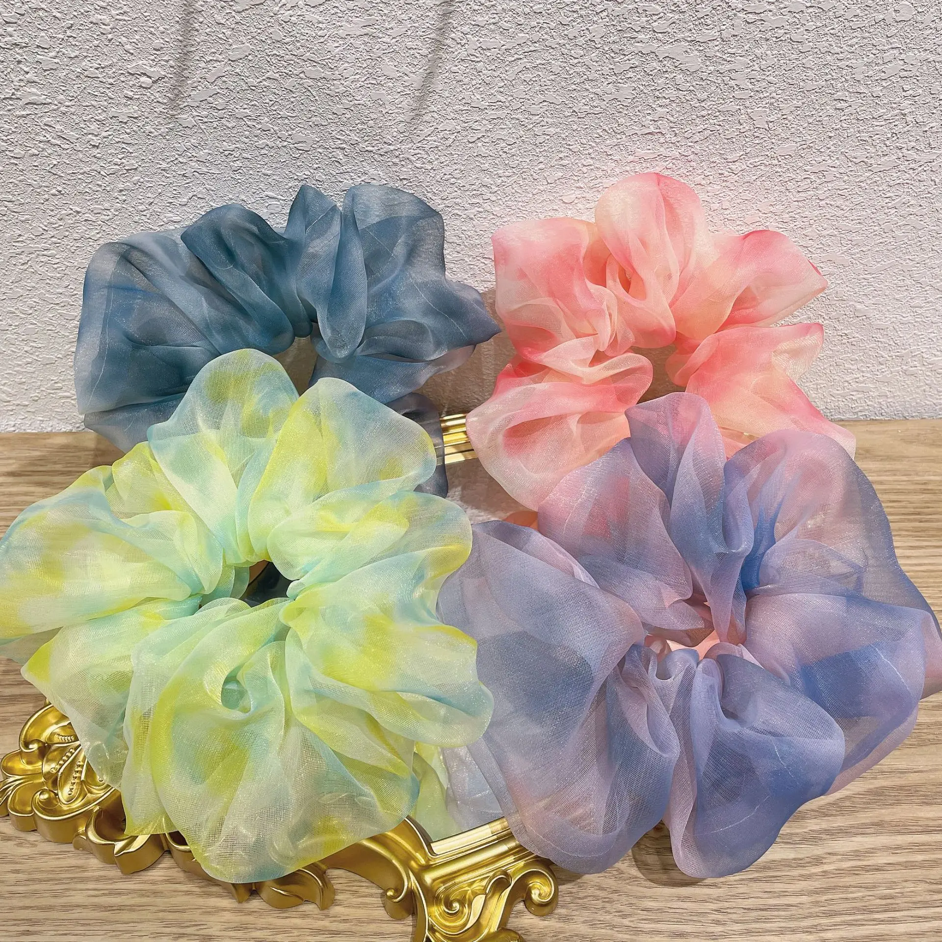

1PC New Fashion Oversized Organza Tie-dye Hair Scrunchies For Woman Satin Elastic Hair Bands Girls Headwear Hair Accessories Hot