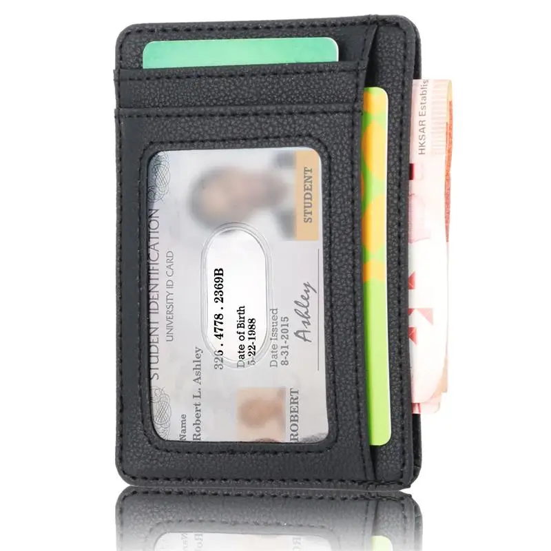 Тонкий ID Держатель карты сумка RFID Блокировка для мужчин и женщин pu кожаный кошелек для карт пакет денег черный кошелек для кредитных карт