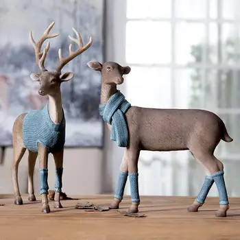 

Resin Deer Couple Statue Husband and Wife Wedding Decor Christmas Gift Model Bedroom Home Decoration Creative Animal Figurine