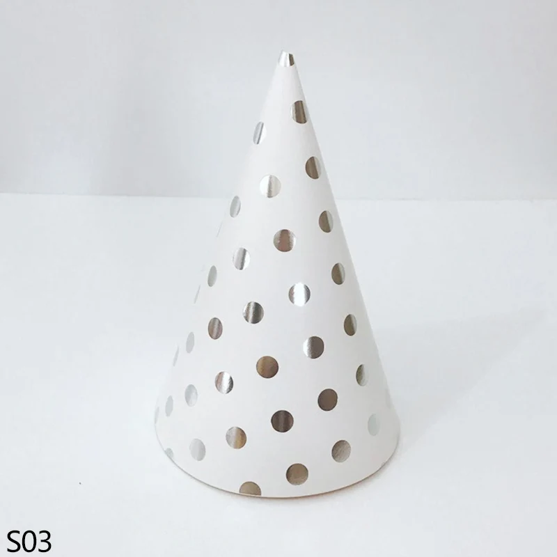 S03 silver dot 10 шт./компл. цвета: золотистый, серебристый полосатый резиновые сапоги с рисунком в горошек, со звездами и Бумага вечерние шляпа шапки Дети День рождения ребенка душ событие декоративная бумага для вечеринок шляпа - Цвет: S03 silver dot
